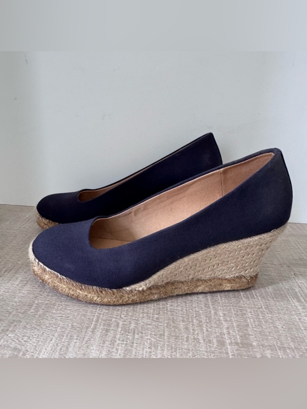 J. Crew Navy Canvas Espadrille Wedge Pumps